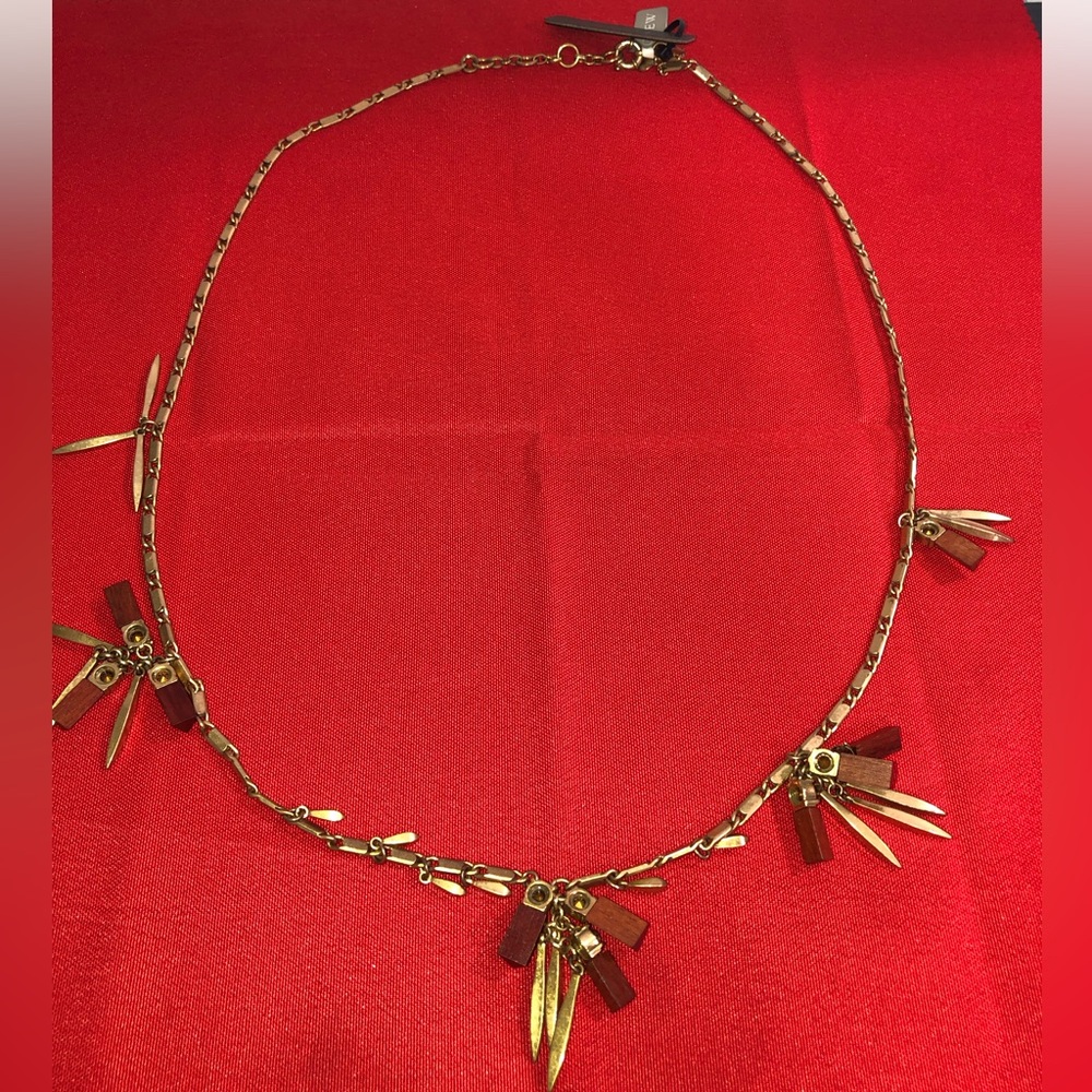 J. Crew fashion necklace, gold and red, fall long on chest